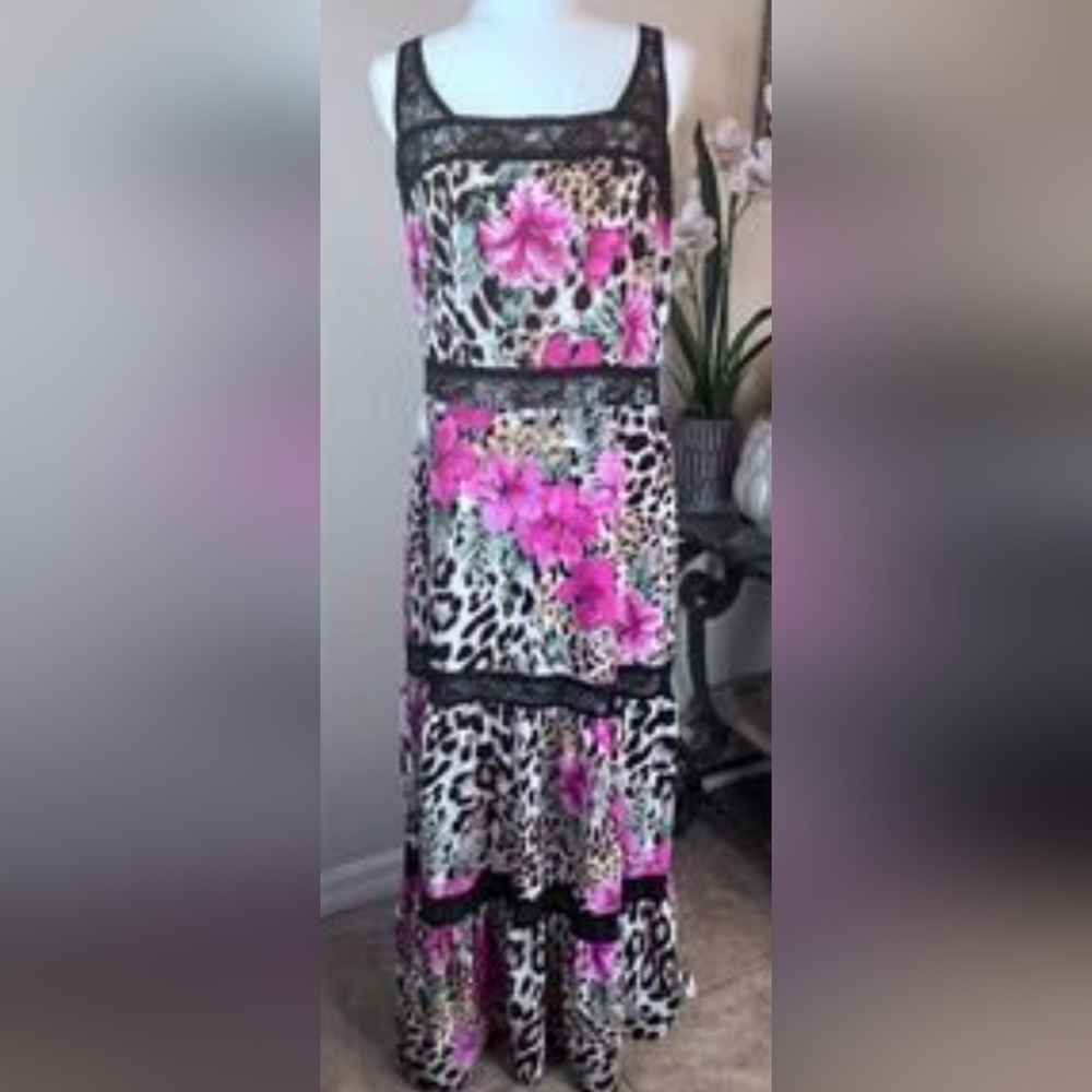 Boston Proper Floral and Animal Print Dress - Pink and Black